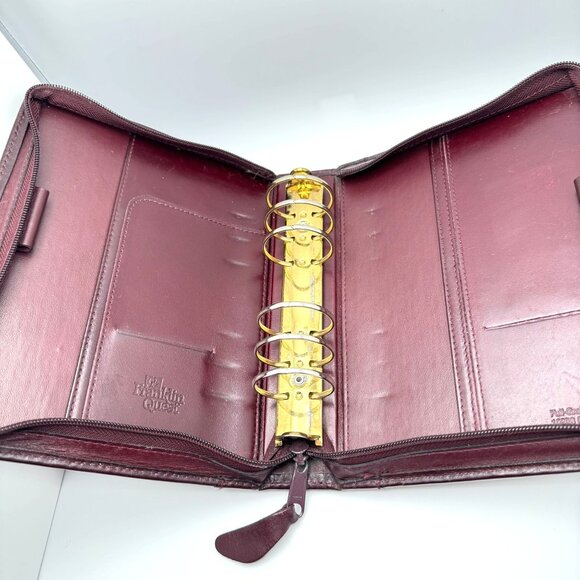 Franklin Quest Full Grain Aniline Leather Burgundy Planner Compact Sz 6-Ring - Picture 7 of 16